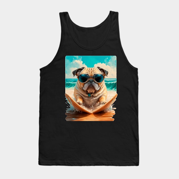 Pug on the beach Surf Tank Top by Arassa Army